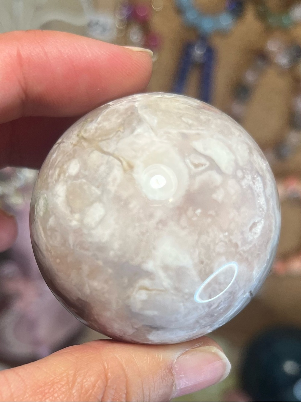 Flower Agate Sphere in light pink and white 45.8 mm 1.8 inches
